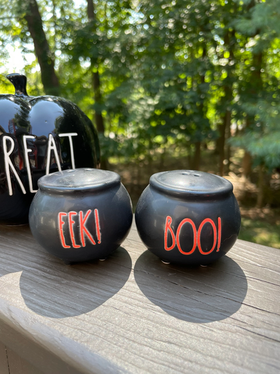 Cute Halloween Cauldrons Decor - Salt & Pepper Shaker Eek Boo Farmhouse Style Table Condiments Ceramic
