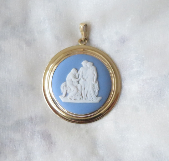 Wedgwood Gold Plated Pendant - Powder Blue Jasper Ware Veturia & Volumnia Entreating Coriolanus English Made