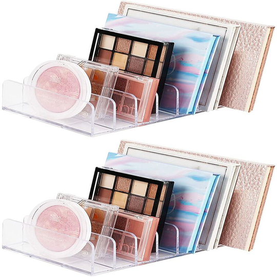 2 Pcs Acrylic Makeup Organizer Cosmetic Storage Box 7 Compartments Display Box Makeup Holder for Eyeshadow Powder Palettes (Clear)