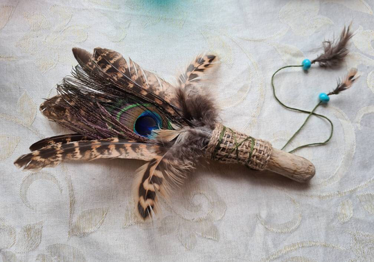 Smudging Fan, Pheasant & Peacock Feathers Smudge Wand, Pagan, Wiccan, Witch, Witchcraft, Shaman