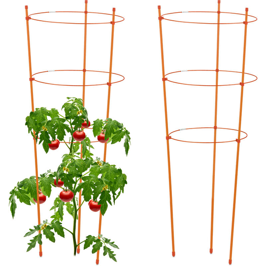 Climbing Aid Set of 2, Metal & Plastic, 76 cm, 3 Adjustable Rings, Trellis Frame Vines Garden Plants, Orange - Relaxdays