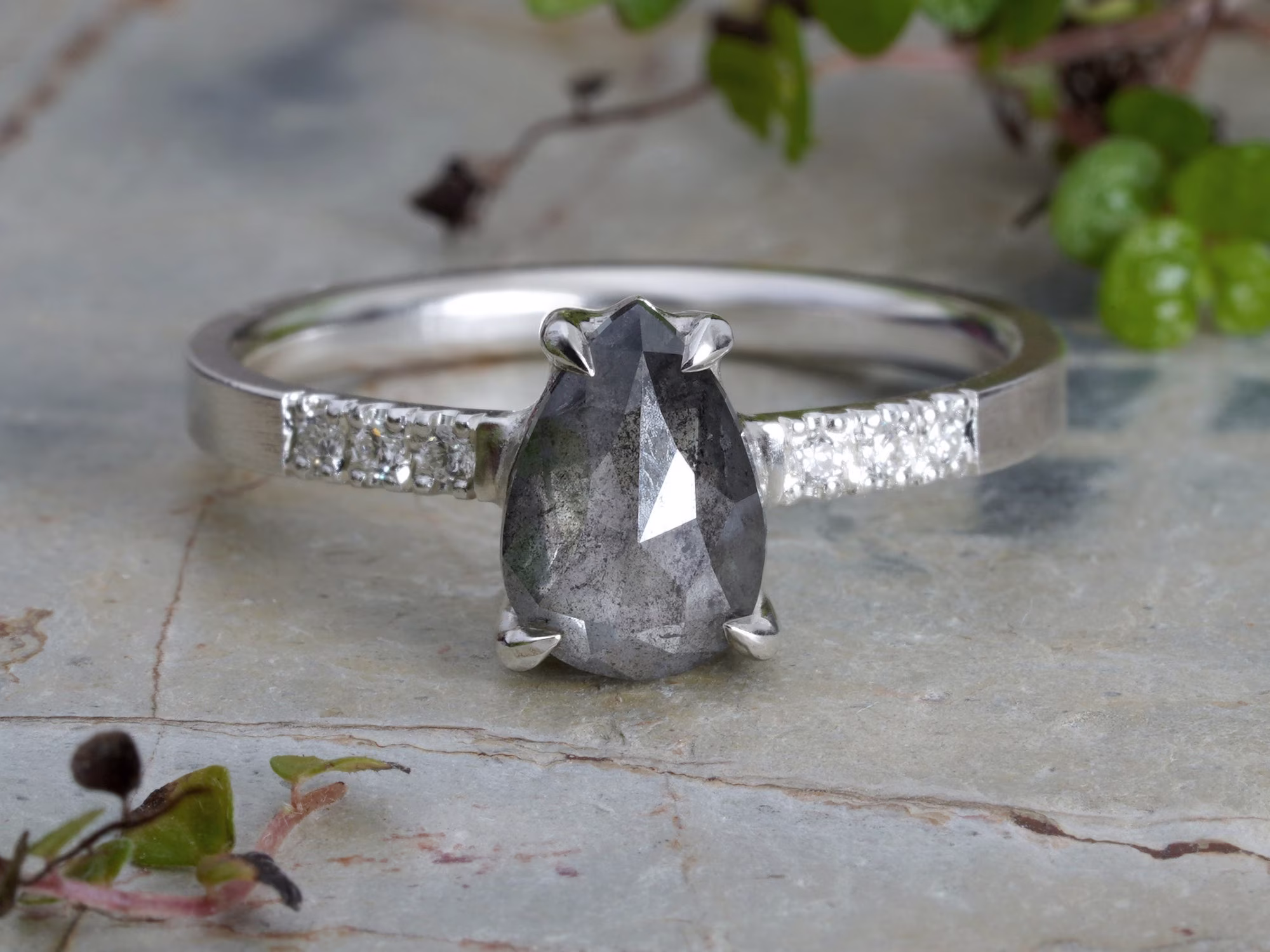 1.03Ct Salt & Pepper Diamond Engagement Ring With Shoulder Diamonds, 1.03 Grey