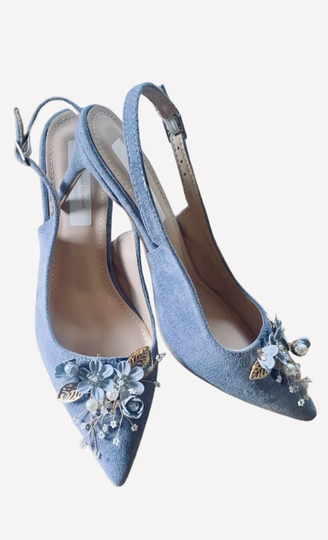 stunning Hand Finished Powder Blue Diamanté Wedding Bridal Shoes