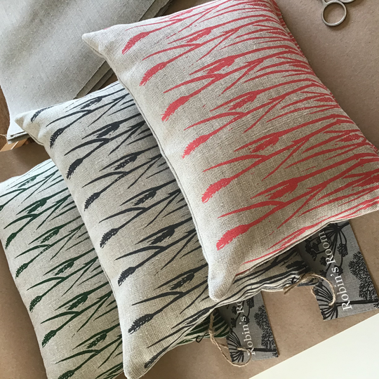 Lavender Scented Sleep Pillow Grasses Print, Pink/Green/Ochre