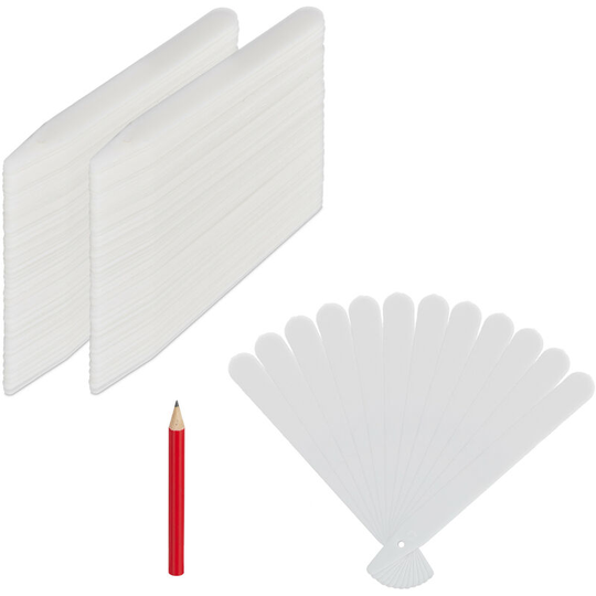 Plant Labels Pack of 300, For Labelling Flower & Herb Pots, Garden Tags, Plastic Markers, 13cm Long, White - Relaxdays