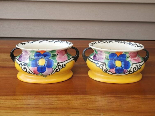 Vintage Ditmar Urbach Art Deco Low Vase Or Planter - Czechoslovakia, Hand Painted