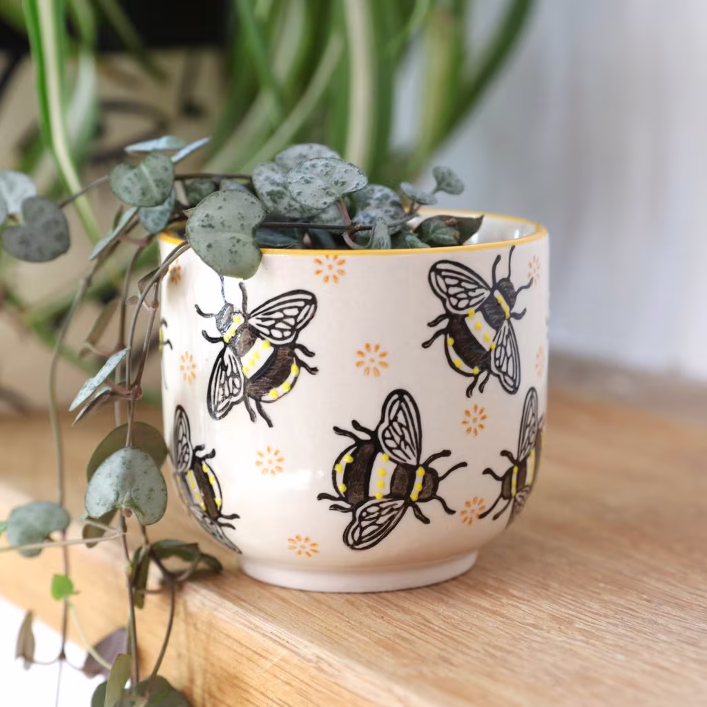 Sass & Belle Busy Bees Stamped Small Planter, H6.5cm