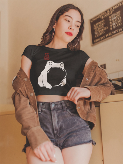 Organic Crop Top, Unimpressed Frog T-Shirt, Asian Art T-Shirt, Toad T-Shirt, Funny Woman
