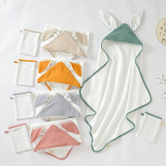 Tiny Alpaca | Organic Cotton Baby Towel With Mittens 75x75 cm| Gender Neutral Bunny Shower Gift
