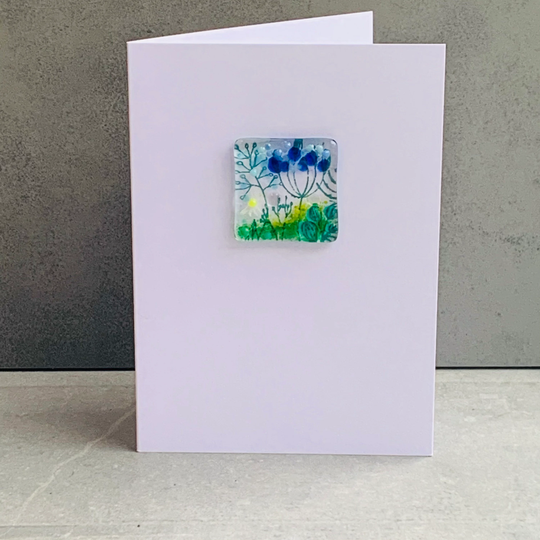 Seed Head Blank Card, Handcrafted Glass Art Floral Design , Token On A