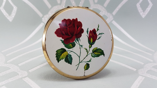 Vintage Stratton Powder Compact, Red Roses Compact Mirror, Vintage Gifts For Her