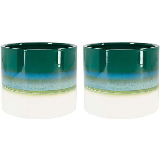 Reactive Glaze Plant Pots - 15.5cm - Emerald - Pack of 2 - Nicola Spring