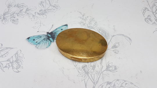 Vintage Mary Dunhill Powder Compact, Oval Brass Compact Mirror With Original Sifter & Puff