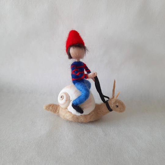 Felted Snail Rider/Child Felt Seasonal Table Decoration Natural Gnome Felted Fall