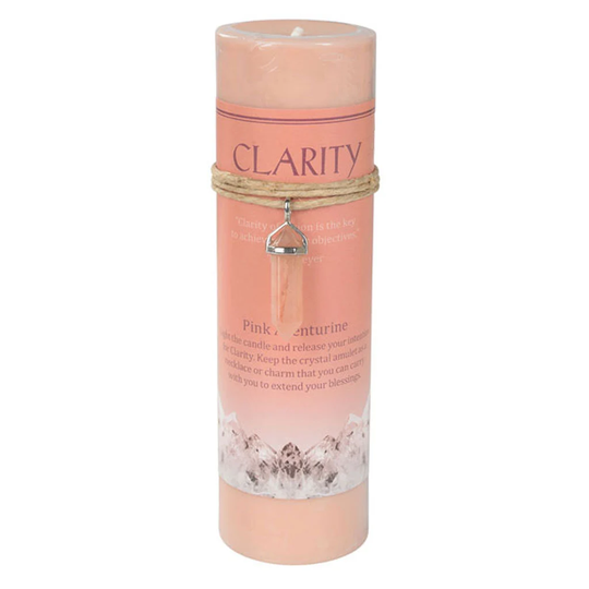 Clarity Pillar Candle With Pink Aventurine Pendant | Crystal Energy Candle
