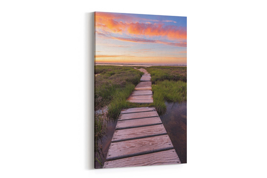 Barnstable Salt Marsh Sunset Canvas Wrap - Photo Of A Golden Orange Sunset Over The Dunes Sandy Neck Beach & Harbor