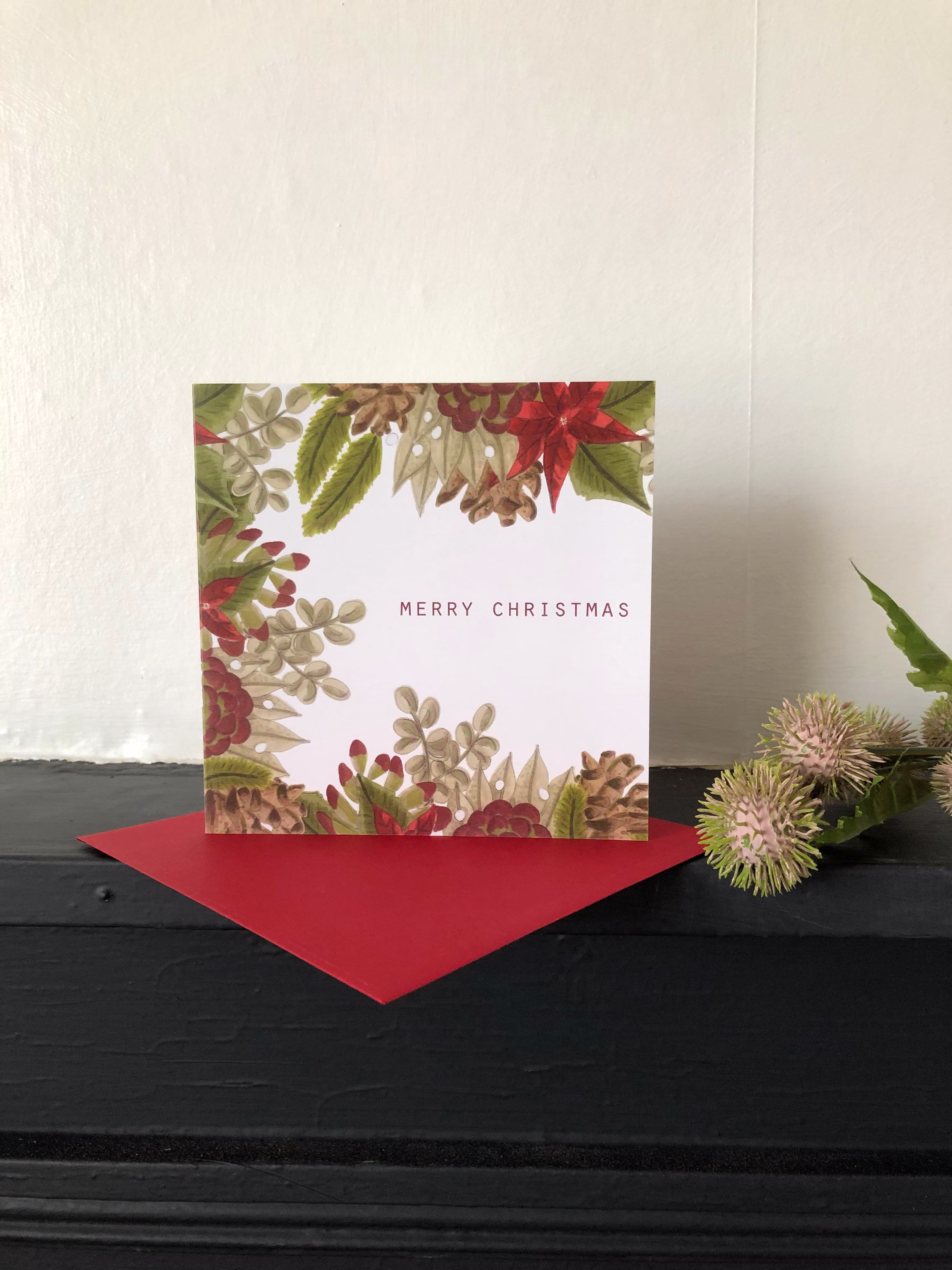 Christmas Card - Floral Seasons Greetings Square