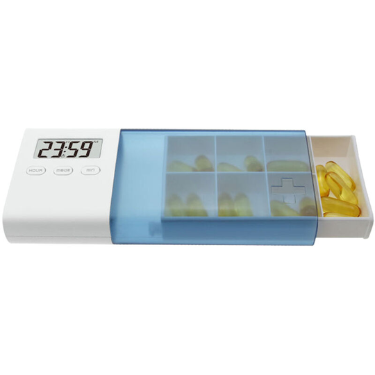 Dust-proof Separated Pill Organizer Pill Box Case Electronic Timer Alarm Clock Reminder Medicine Storage Dispenser,Blue - Blue
