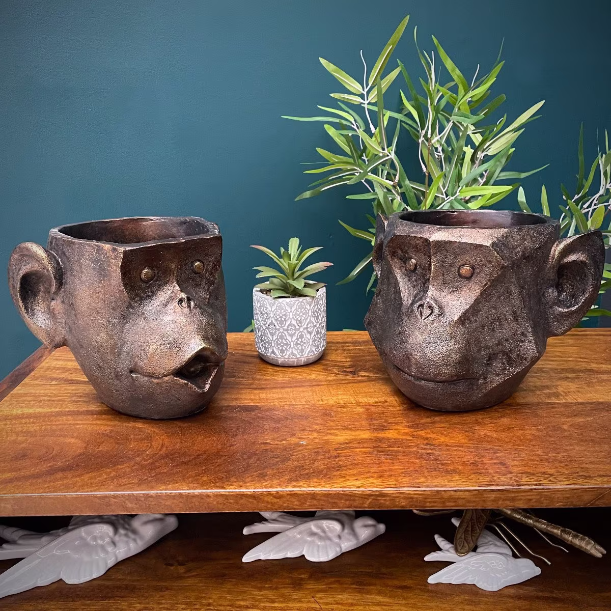 Cheeky Monkey Head Planters Bronzed Brown