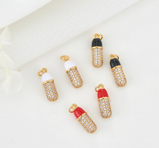 14K Gold Plated Capsule Cubic Zirconia Charm, Micro Pave Charm, Medicine Pendant Charm For Necklace, Enamel Charms