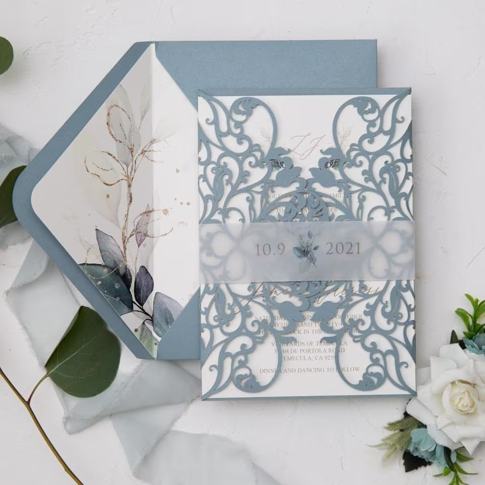 Beautiful Dusty Blue Wedding Stationery Set, Invitations, Wedding, Rsvp Included, Powder