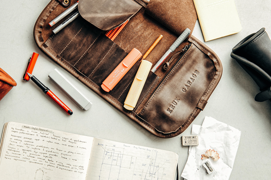 stationery Roll Artist Organizer Roll Up Pencils Case Leather Pen Journalist School Accessory