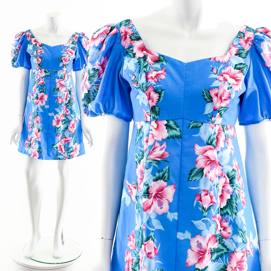 Floral Baby Doll Dress, Tiki Party Dress, Tropical Novelty Print, Flower Power, Groovy Luau Dress, Hibiscus Dress, Coconut Girl Style, Resort