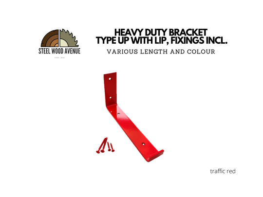 Traffic Red Powder Coated Heavy Duty Shelf Bracket, Style Up With Lip, Screws Included, Metal Shelving Hardware, Solid Brick Masonry Wall
