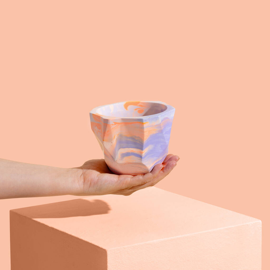 Colourful Jesmonite Planter / Marbled Purple And Peach
