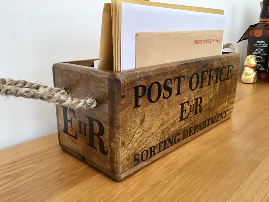 Vintage Style Post Office Wooden Storage Crate For Letters. Letter Box. Sorting Box. Queen Elizabeth Post Wedding