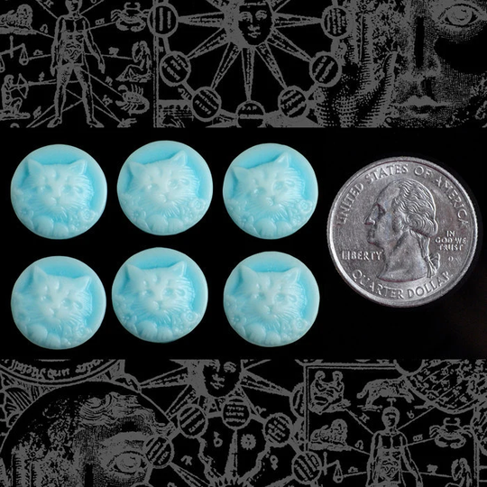 Six Powder Blue & White Cat 15mm Resin Cameos Cam89