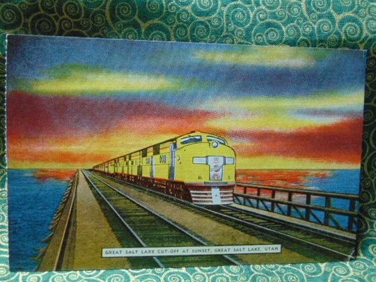 Vintage Beautiful 50's Great Salt Lake @ Sunset Utah State Postcard, Unused, .linen..#657... Paper Ephemera, Collecting Postcards, Scrapbooking