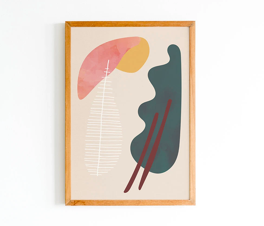 Boho Colour Blocking Organic Shapes Art Poster, Abstract Botanical Print, Living Room Home Vibrant Wall Decor, Scandinavian Inspired