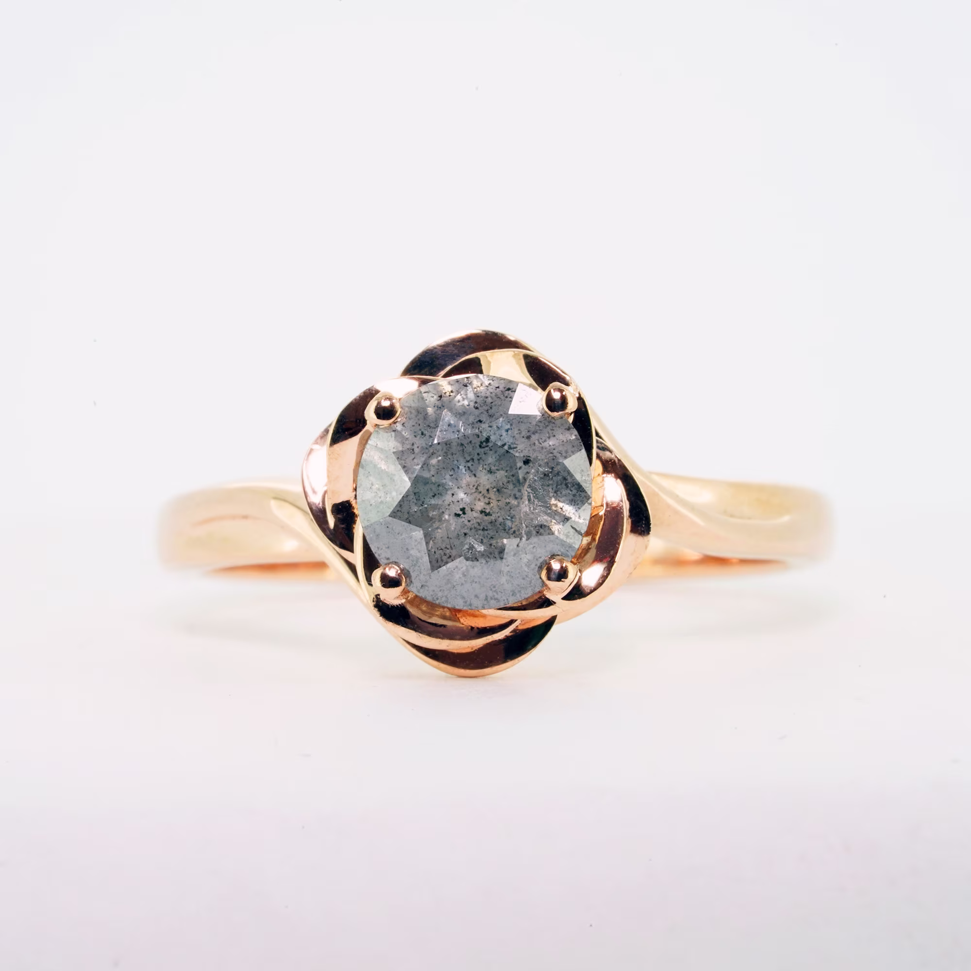 Salt & Pepper Diamond Engagement Solitaire Rose Flower Nature Ring in 9Ct Gold