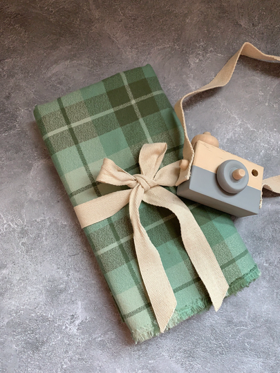 Organic Flannel Baby Blanket, Plaid Blanket, Sage Color Made in The Usa