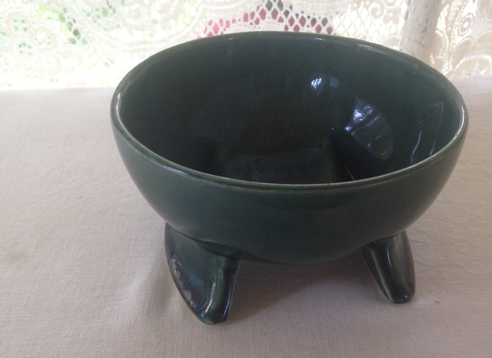 Weird Alien Round Pottery Planter Spruce Green Vase 1960S Mid Century Vintage Storage Or Organizer