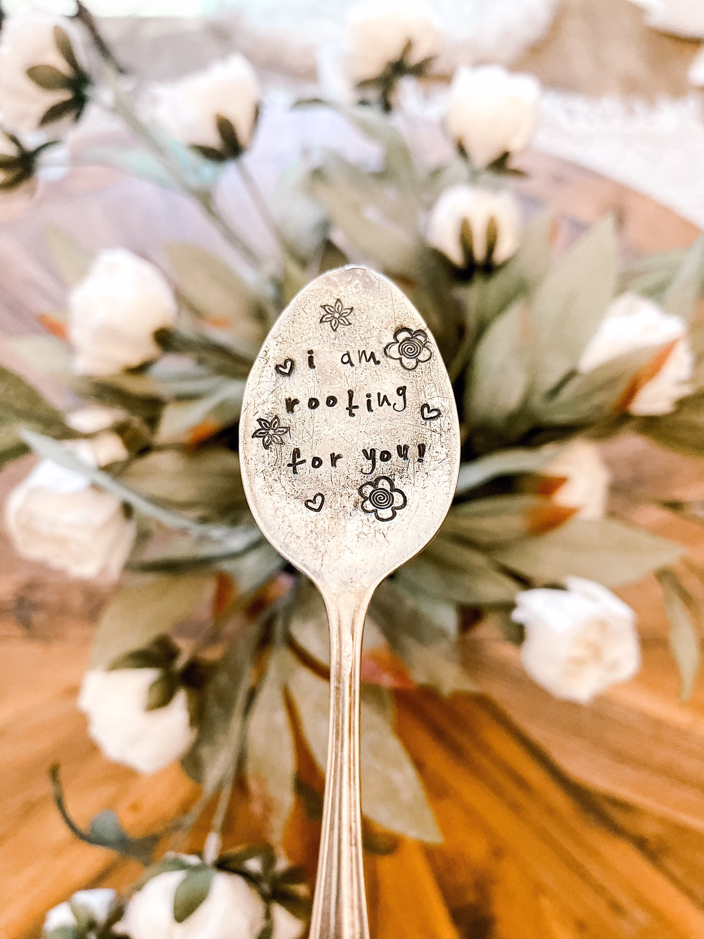 I'll Am Rooting For You Plant Stake Novelty Hand Stamped Spoon Christmas Gift