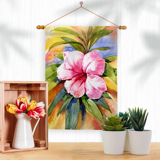 Hibiscus Tropical Garden Flag Outdoor Decorative Yard House Banner Double Sided-Readable Both Sides Made in Usa