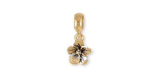 Hibiscus Charm Slide Jewelry 14K Gold Handmade Flower Hib2x-Pnsg