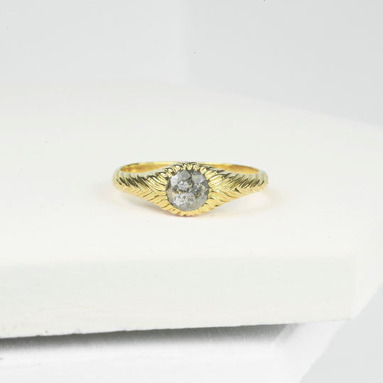 Round Diamond Ring-Rose Cut Engagement Ring-Salt & Pepper Ring-Dainty Gold Ring-Free Shipping