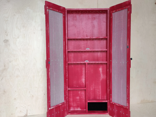 Jewelry Organizer, Earring Holder, Storage, Box, Personlized Gift, Barn Door Cabinet, Distressed Red