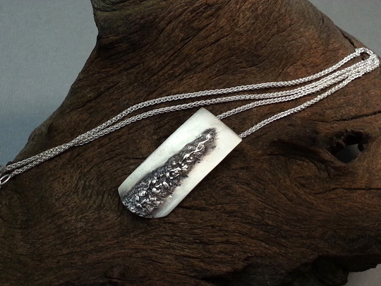 Mint Flower Botanical Rectangle Pendant/Necklace in Silver, Ooak, Gifts For Her