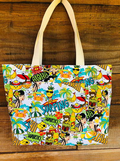 Hawaiian Tote/ Beach Bag/Market Kawaii/ Hibiscus Reversible
