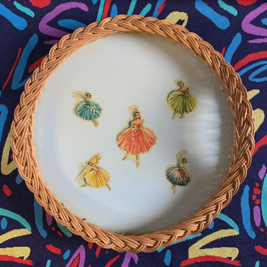 Vintage Ballerina Cane + Wood Tea Tray/Serving Circa 1960S Home