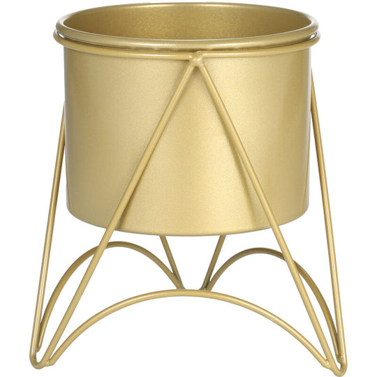 Flower Plant Pot with Stand Gold Metal Plant Pot with Gold Metal Stand for Herbs Orchids Cacti Succulents Indoor Outdoor Display Flower Holder