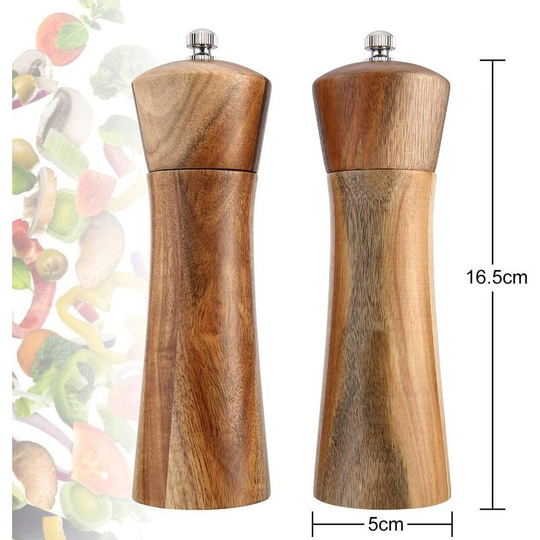Aougo - Pcs Salt and Pepper Grinder Wooden Pepper Grinder, Set of 2 Salt Mill Wooden Spice Grinder with Adjustable Ceramic Grinder Natural Acacia