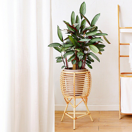 Hand-Made Large Rattan Flower Stand With Triangle Legs | Boho Plant For Bedroom Decor