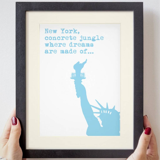 Personalised New York Print, Powder Blue/Blue/Liberty