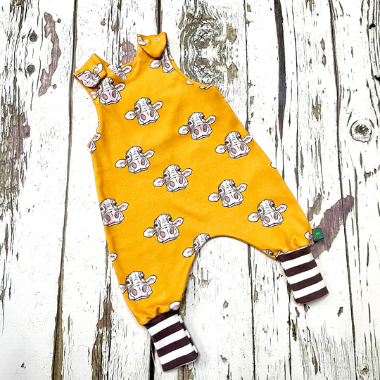 Ready To Ship Cows Organic Romper, Stretchy Dungarees, Kids Baby Clothes