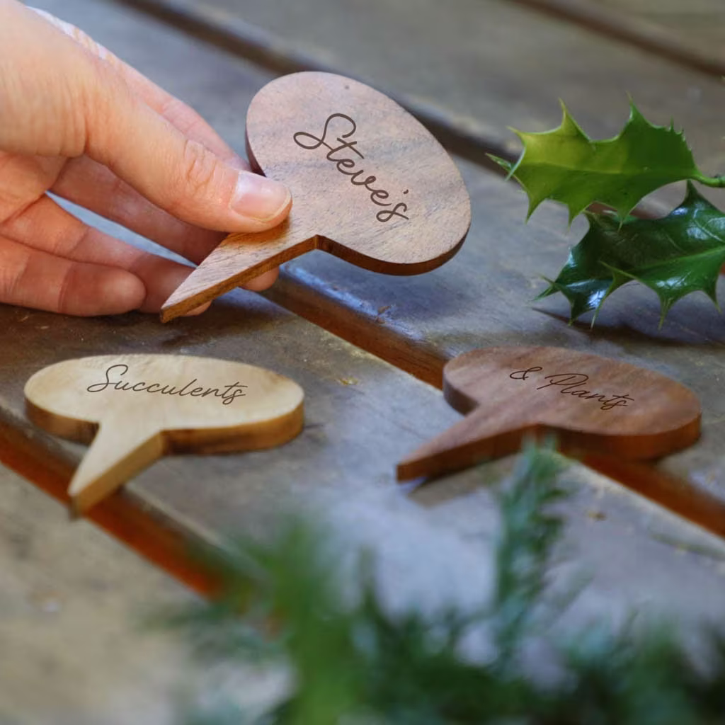 Set Of 3 Personalised Wooden Plant Markers Fruit Vegetable Herb Flower Pot Sign Gift Present Idea